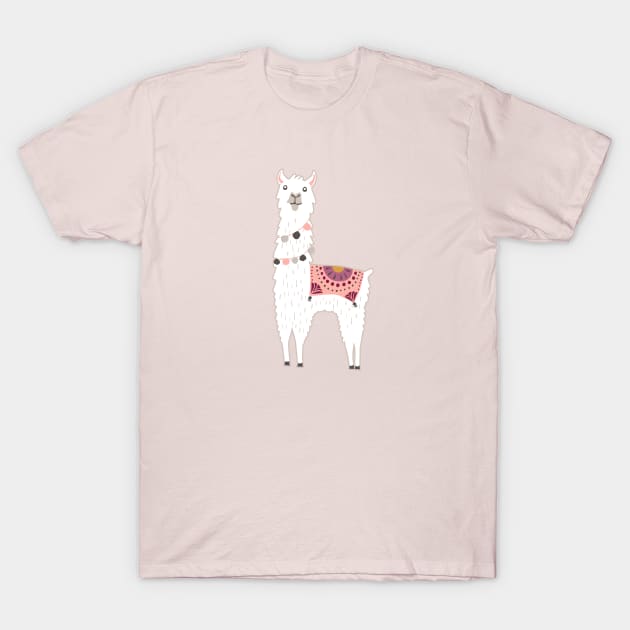 Llama in Maroon + Pink T-Shirt by latheandquill